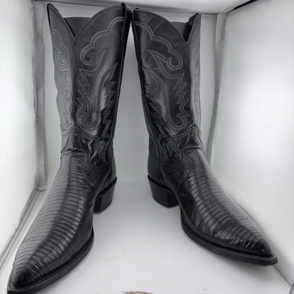 Vintage Justin Men's Lizard 13 B Cowboy Boots Western Style 9152 Black - Picture 3 of 13